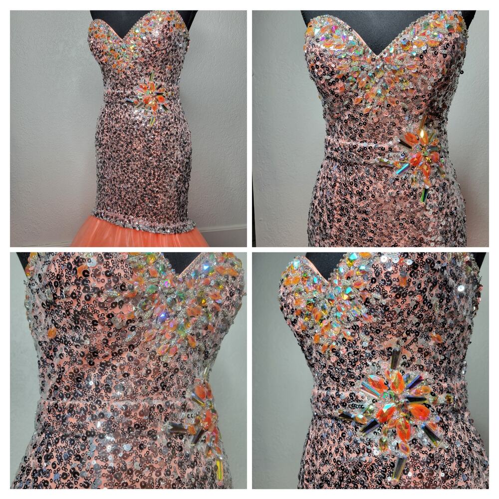 MacDuggal Mermaid Sweetheart Sequin Bead Peach Tulle Trumpet Dress Ball Gown✨️6 - Picture 6 of 16